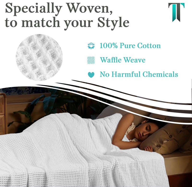Tex Trend 100% Cotton Blankets King Size â€“ Durable and Versatile Waffle Weave Blanket for Christmas & Year Round Coziness â€“ Warm & Lightweight - White (90â€x108â€) - Image 5